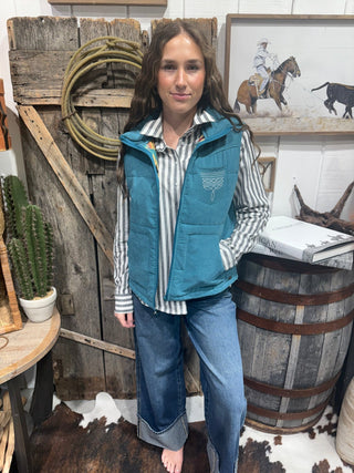 Turquoise Trails Western Quilted Vest - Barbwire n Bougie Boutique