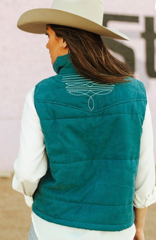 Turquoise Trails Western Quilted Vest - Barbwire n Bougie Boutique