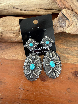 Turquoise Western Concho Dangle Earrings - Barbwire n Bougie Boutique