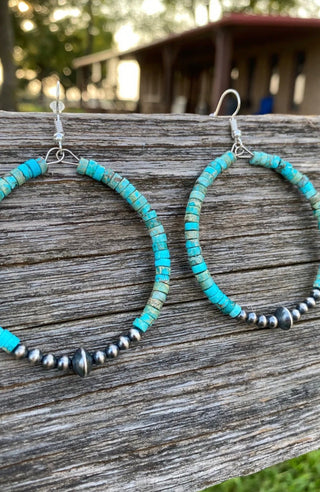 Variscite Heishi & Sterling Silver Pearl Statement Earrings - Barbwire n Bougie Boutique