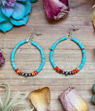 Variscite & Orange Spiny Oyster Statement Hoop Earrings - Barbwire n Bougie Boutique