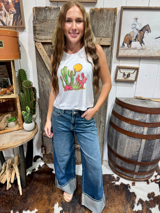 Varsity Rodeo Cactus Graphic Tank Top | Western Summer Sleeveless Top - Barbwire n Bougie Boutique
