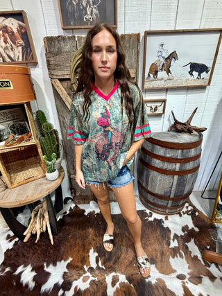 Varsity Rodeo Camo Bucking Horse Mesh Athletic Top - Barbwire n Bougie Boutique