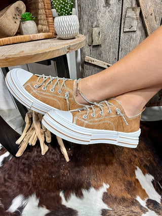 Very G Aman Cognac Tooled Sneaker- Sparkle Laces - Barbwire n Bougie Boutique