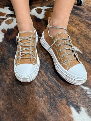 Very G Aman Cognac Tooled Sneaker- Sparkle Laces - Barbwire n Bougie Boutique