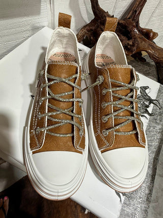 Very G Aman Cognac Tooled Sneaker- Sparkle Laces - Barbwire n Bougie Boutique