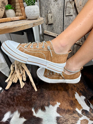 Very G Aman Cognac Tooled Sneaker- Sparkle Laces - Barbwire n Bougie Boutique