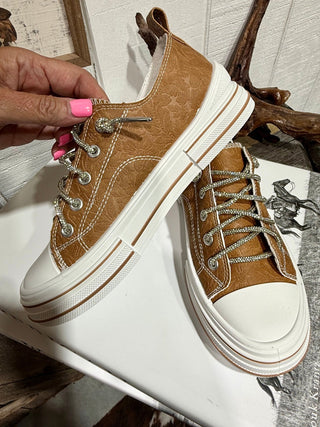 Very G Aman Cognac Tooled Sneaker- Sparkle Laces - Barbwire n Bougie Boutique