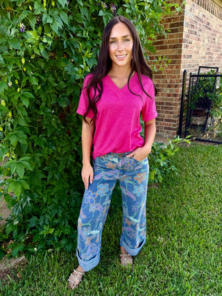 Vintage Floral Wide Leg Denim Jeans - Barbwire n Bougie Boutique