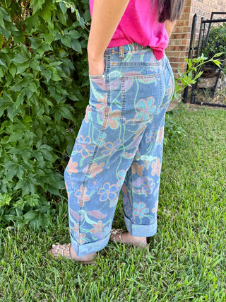 Vintage Floral Wide Leg Denim Jeans - Barbwire n Bougie Boutique