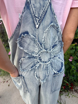 Vintage Flower Patch Denim Overalls | Boho Embroidered Wide Leg Jumpsuit- Restock coming - Barbwire n Bougie Boutique