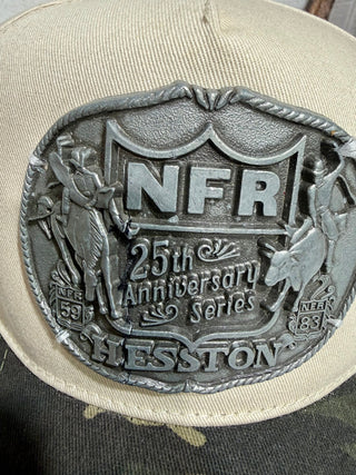 Vintage Hesston NFR 25th Anniversary Buckle Camo Trucker Hat- Slight Imperfection - Barbwire n Bougie Boutique