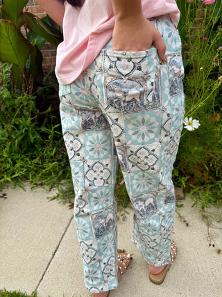 Vintage Horse Tile Patchwork Straight Leg Jeans - Barbwire n Bougie Boutique