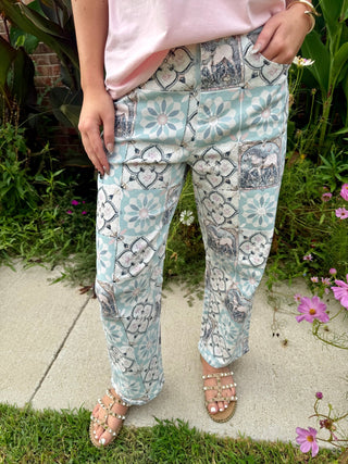 Vintage Horse Tile Patchwork Straight Leg Jeans - Barbwire n Bougie Boutique