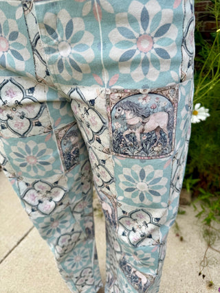 Vintage Horse Tile Patchwork Straight Leg Jeans - Barbwire n Bougie Boutique
