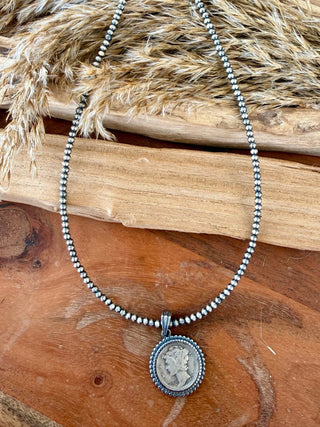 Vintage Mercury Dime Pendant on Navajo Pearl Necklace - Barbwire n Bougie Boutique