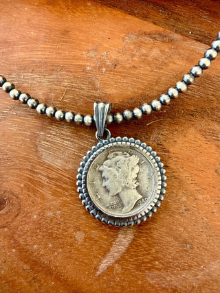 Vintage Mercury Dime Pendant on Navajo Pearl Necklace - Barbwire n Bougie Boutique
