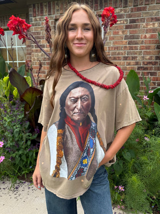 Vintage Native Warrior Graphic Tee | Oversized Western Statement T-Shirt - Barbwire n Bougie Boutique