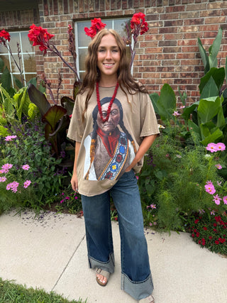 Vintage Native Warrior Graphic Tee | Oversized Western Statement T-Shirt - Barbwire n Bougie Boutique