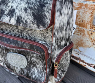 Vintage NFR Buckle Cowhide Backpack – Western Leather Conceal Carry Backpack with Tooled Flap & Laptop Compartment -Diaper Bag -ONLY ONE!! - Barbwire n Bougie Boutique