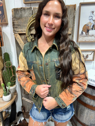 Vintage Rodeo Print Denim Jacket | Western Bucking Horse Jacket - Barbwire n Bougie Boutique