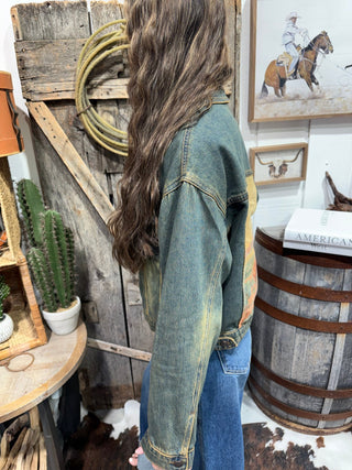 Vintage Rodeo Print Denim Jacket | Western Bucking Horse Jacket - Barbwire n Bougie Boutique