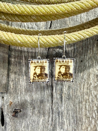 Vintage Wanted Poster Earrings – Western Outlaw Square Dangle Earrings - Barbwire n Bougie Boutique