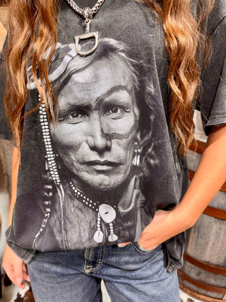 Vintage Western Warrior Graphic Tee for Women | Mineral Washed Black Relaxed T-Shirt - Barbwire n Bougie Boutique
