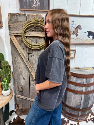 Vintage Western Warrior Graphic Tee for Women | Mineral Washed Black Relaxed T-Shirt - Barbwire n Bougie Boutique