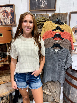 Washed Waffle Knit Top for Women – Oversized Tee- 5 Colors - Barbwire n Bougie Boutique