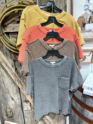 Washed Waffle Knit Top for Women – Oversized Tee- 5 Colors - Barbwire n Bougie Boutique