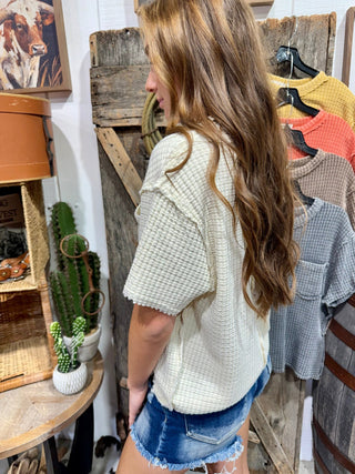 Washed Waffle Knit Top for Women – Oversized Tee- 5 Colors - Barbwire n Bougie Boutique