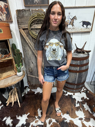 Watercolor Brahman Bull Bougie Graphic Tee | Western Cowgirl Shirt - Barbwire n Bougie Boutique