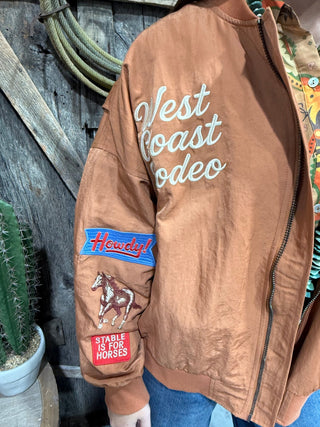 West Coast Rodeo Satin Bomber Jacket- Rust - Barbwire n Bougie Boutique