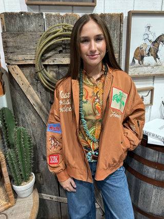 West Coast Rodeo Satin Bomber Jacket- Rust - Barbwire n Bougie Boutique