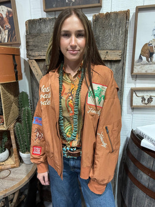 West Coast Rodeo Satin Bomber Jacket- Rust - Barbwire n Bougie Boutique