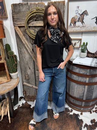 West Texas Toile Latigo Tie Top – Black - Barbwire n Bougie Boutique