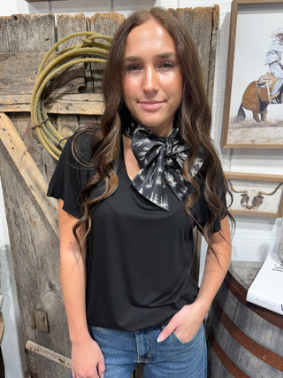 West Texas Toile Latigo Tie Top – Black - Barbwire n Bougie Boutique
