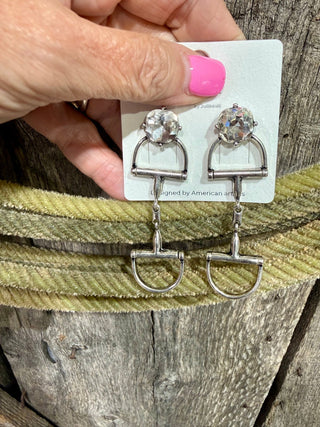 Western Bit Earrings with Crystal Studs – Silver Horse Bit Dangle Earrings for Women | Cowgirl Statement Jewelry - Barbwire n Bougie Boutique