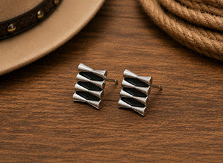 Western Black & Silver Stud Earrings | Southwestern Geometric Cowgirl Earrings- Beth Dutton Style - Barbwire n Bougie Boutique