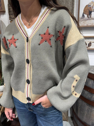 Western Bucking Bronc Star Cardigan Sweater - Barbwire n Bougie Boutique