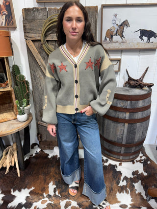 Western Bucking Bronc Star Cardigan Sweater - Barbwire n Bougie Boutique
