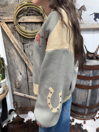 Western Bucking Bronc Star Cardigan Sweater - Barbwire n Bougie Boutique