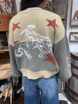 Western Bucking Bronc Star Cardigan Sweater - Barbwire n Bougie Boutique