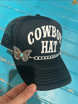 Western Butterfly Hat Chain with Turquoise Stone | Silver Cowgirl Trucker Hat Chain | Removable Hat Accessory - Barbwire n Bougie Boutique