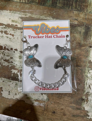 Western Butterfly Hat Chain with Turquoise Stone | Silver Cowgirl Trucker Hat Chain | Removable Hat Accessory - Barbwire n Bougie Boutique