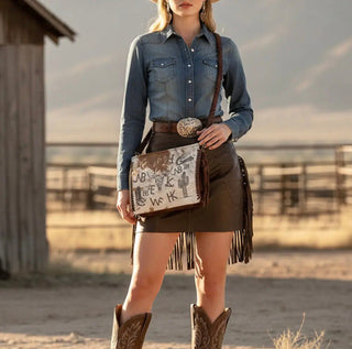 Western Cattle Brand Hair-On Hide Genuine Leather Crossbody Bag - Barbwire n Bougie Boutique