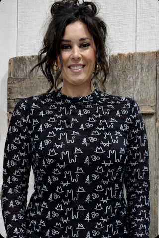 Western Cattle Brand Mesh Mock Neck Top – Black - Barbwire n Bougie Boutique