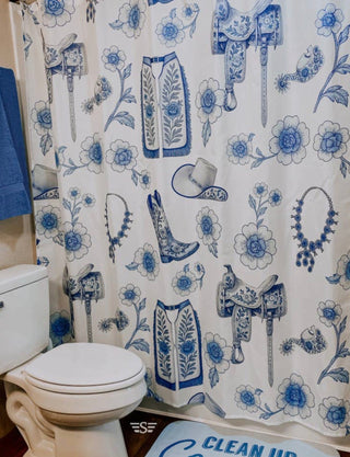 Western Chinoiserie Shower Curtain Set - Barbwire n Bougie Boutique