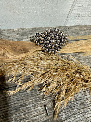 Western Concho Cuff Bracelet | Silver-Tone Southwestern Statement Bracelet for Women - Barbwire n Bougie Boutique
